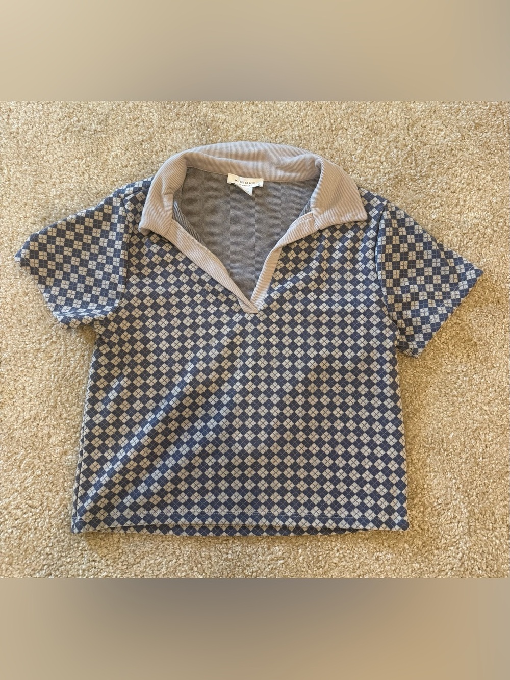 Kirious patterned collared crop top blouse